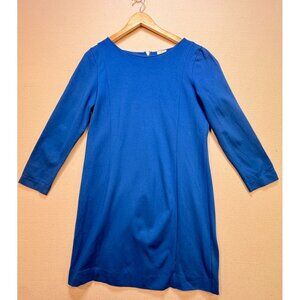 J.Crew Women's Viscose Back Zip Shift Mini Dress Stretch Size L Blue Long Sleeve